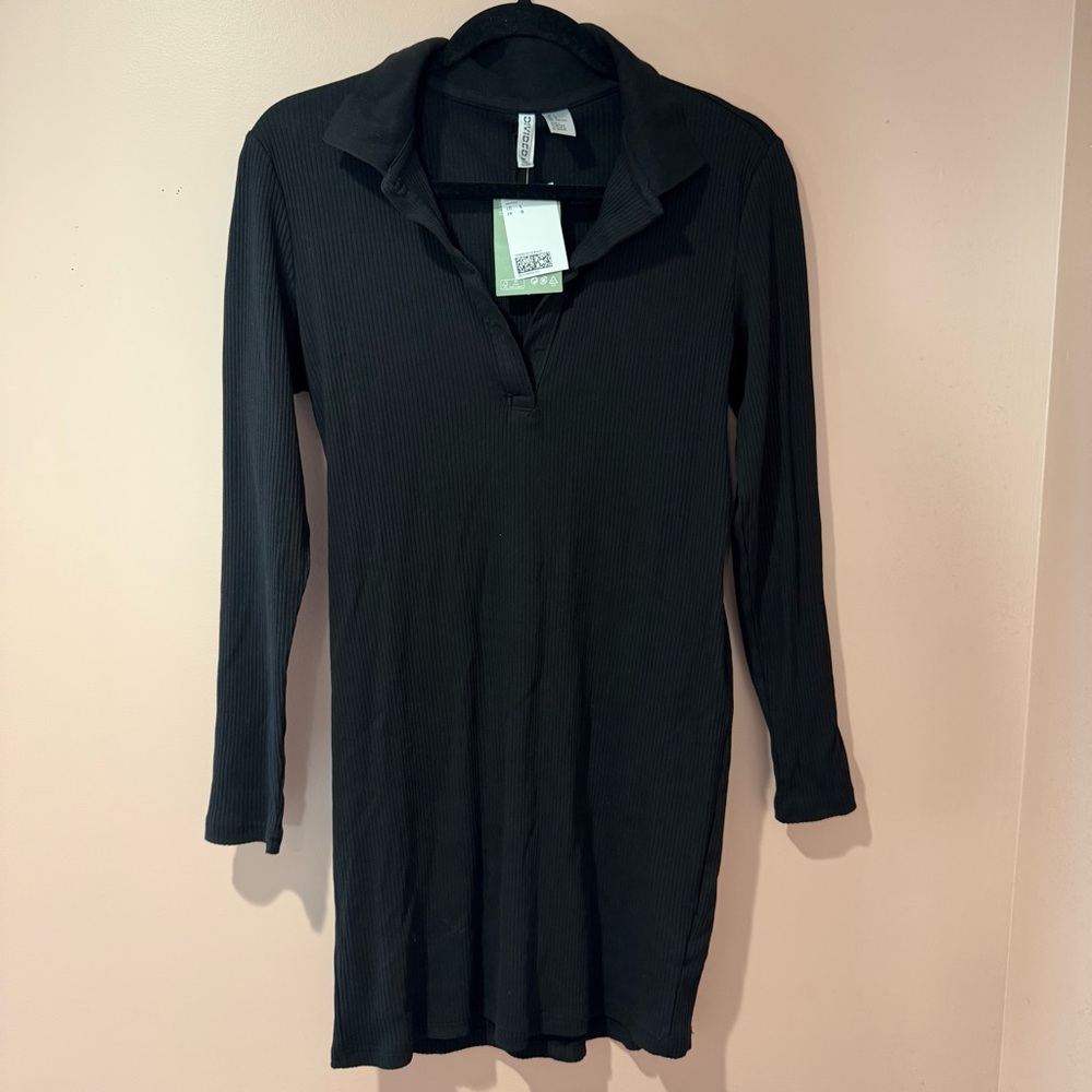 H&M Black Collared Mini Dress